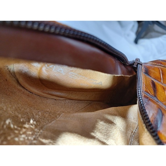 Via Spiga Boots Womens Size 8.5M Brown Croc Embossed Leather Block Heel Italy - Picture 9 of 9